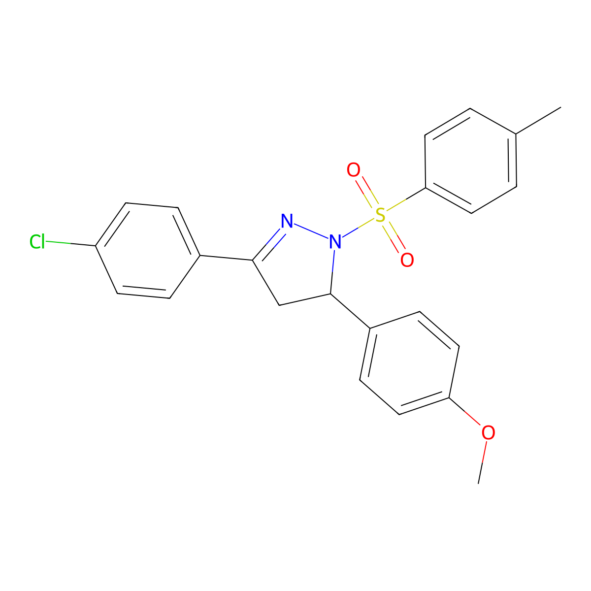 3-(4-chlorophenyl)-5-(4-methoxyphenyl)-1-tosyl-4,5-dihydro-1H-pyrazole molecular structure, CAS 295347-15-8