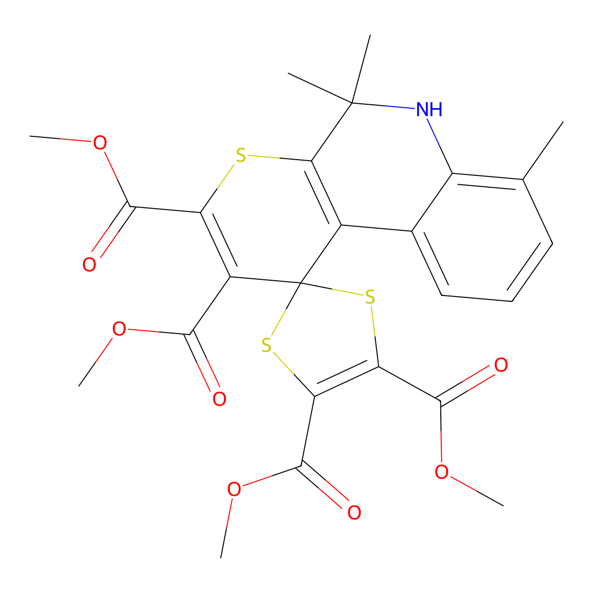 Tetramethyl 5',5',7'-trimethyl-5',6'-dihydrospiro[1,3-dithiole-2,1'-thiopyrano[2,3-c]quinoline]-2',3',4,5-tetracarboxylate molecular structure, CAS 295347-16-9