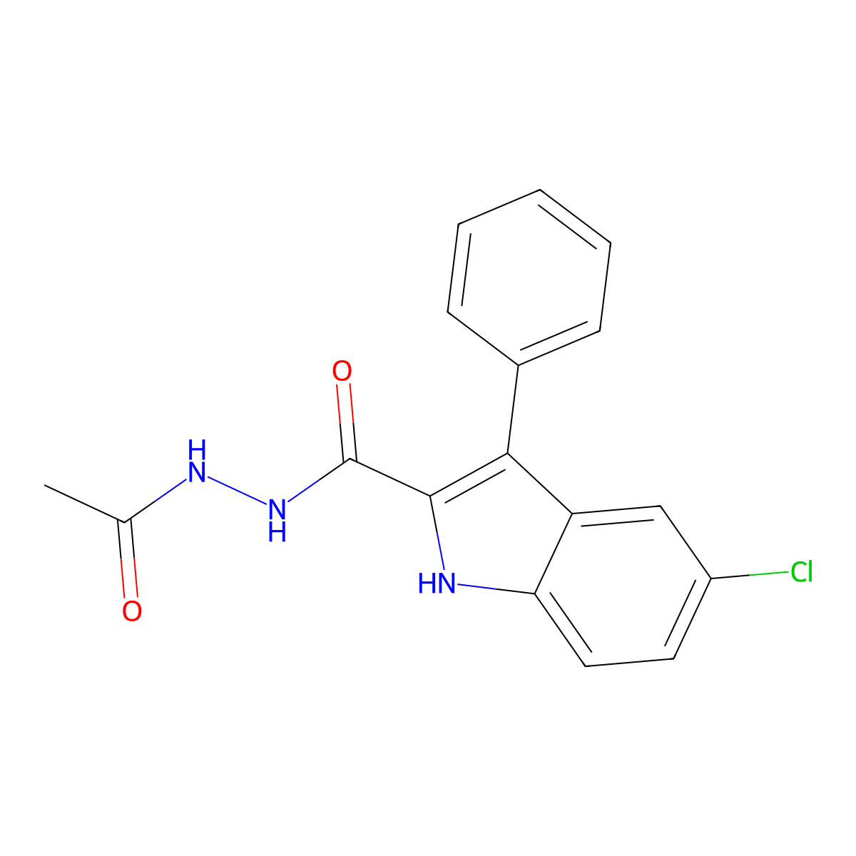 N'-acetyl-5-chloro-3-phenyl-1H-indole-2-carbohydrazide molecular structure, CAS 295347-75-0