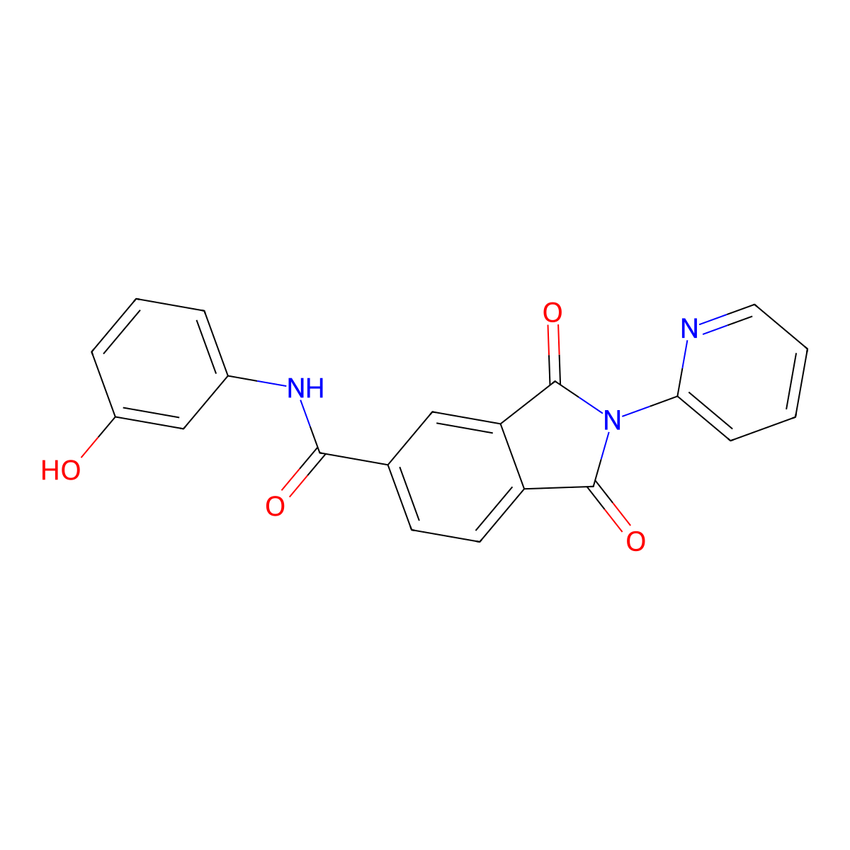 N-(3-hydroxyphenyl)-1,3-dioxo-2-pyridin-2-ylisoindole-5-carboxamide molecular structure, CAS 295348-00-4