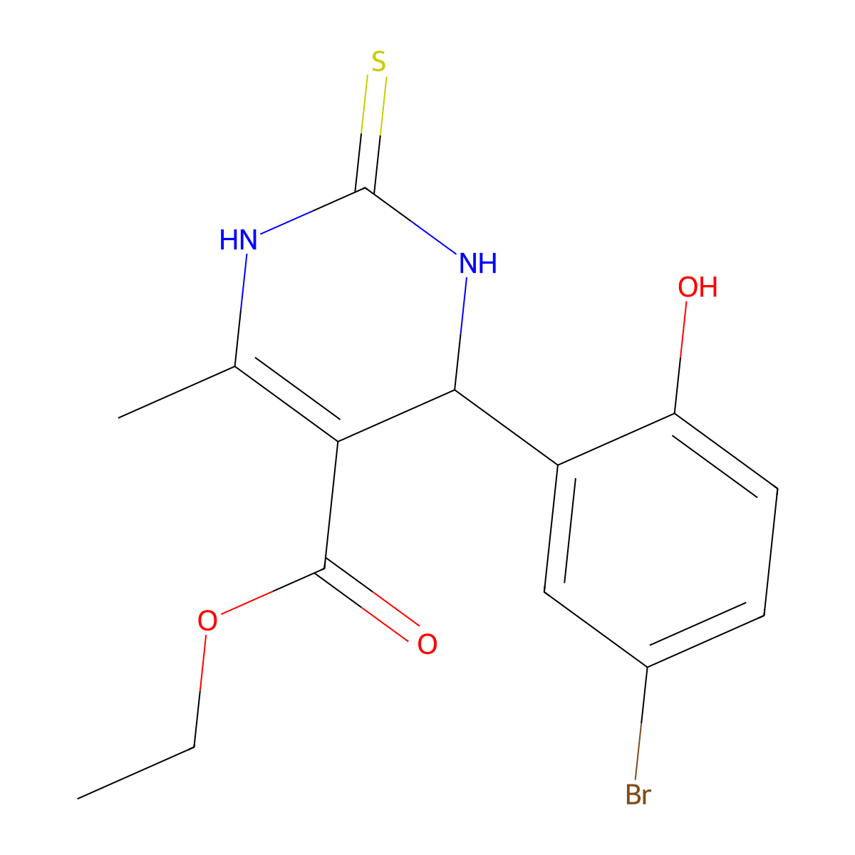 Ethyl 4-(5-bromo-2-hydroxyphenyl)-6-methyl-2-thioxo-1,2,3,4-tetrahydropyrimidine-5-carboxylate molecular structure, CAS 295362-41-3
