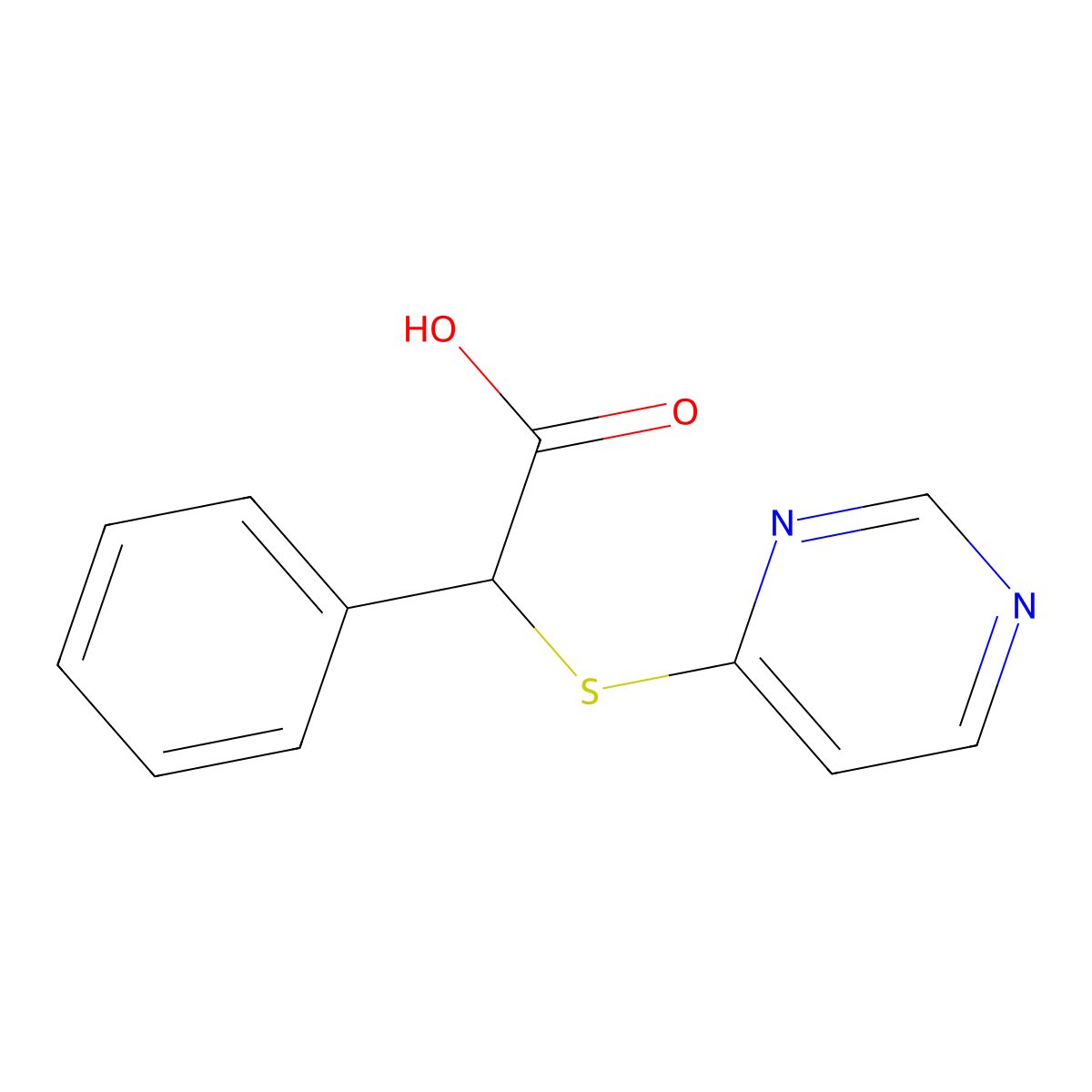 Phenyl(pyrimidin-4-ylsulfanyl)acetic acid molecular structure, CAS 295362-86-6