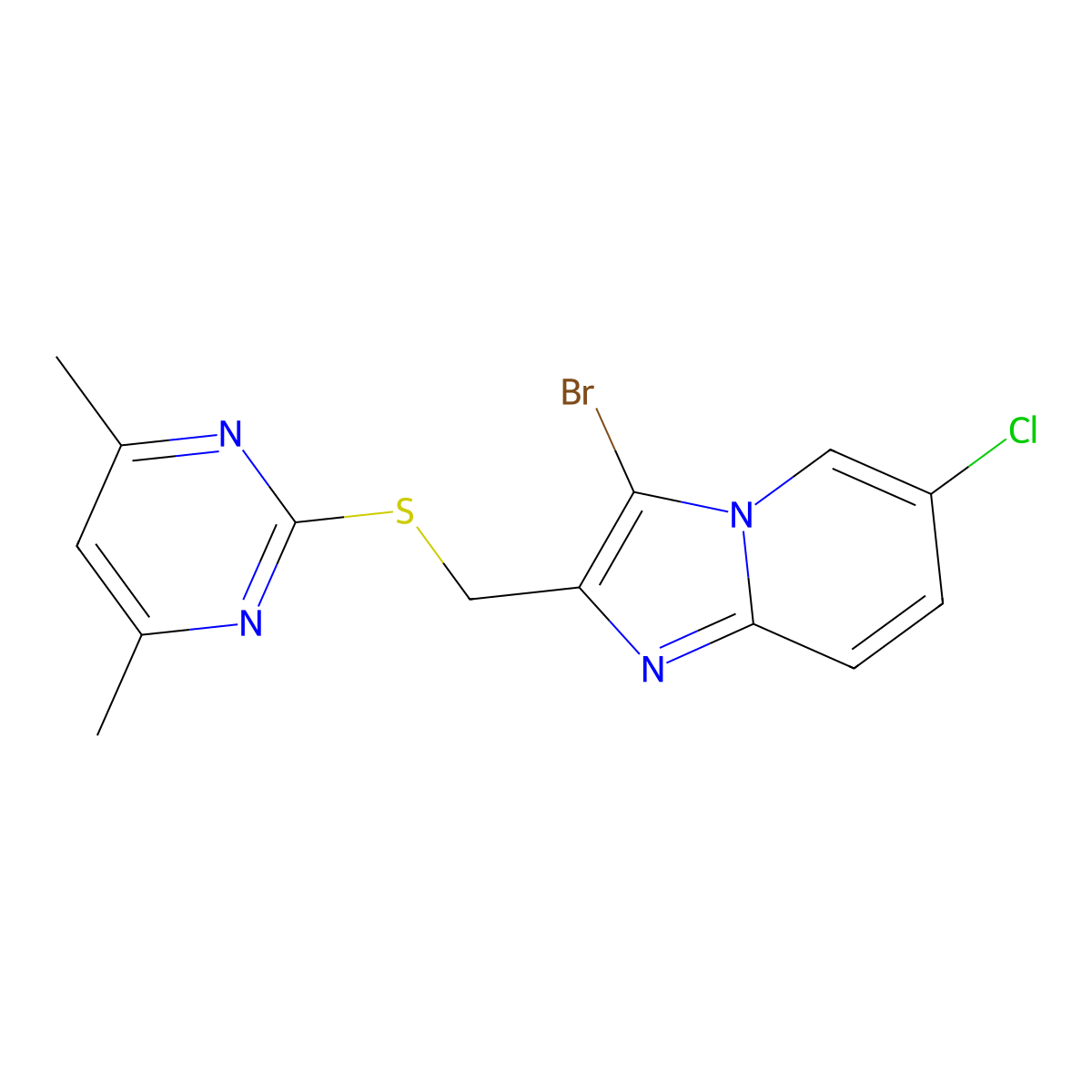 2-[({3-Bromo-6-chloroimidazo[1,2-a]pyridin-2-yl}methyl)sulfanyl]-4,6-dimethylpyrimidine molecular structure, CAS 295364-15-7
