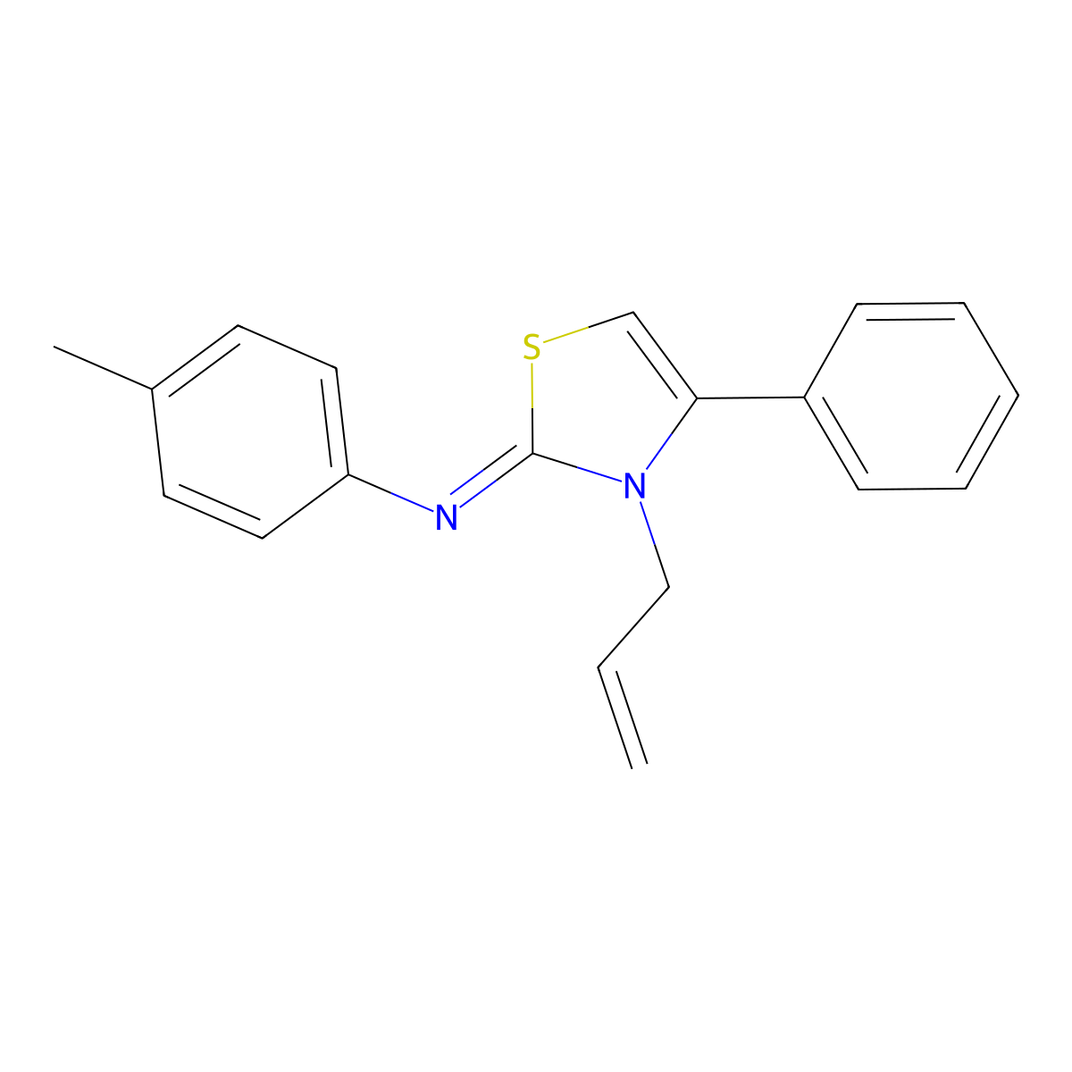 (3-Allyl-4-phenyl-3H-thiazol-2-ylidene)-p-tolyl-amine molecular structure, CAS 295364-55-5