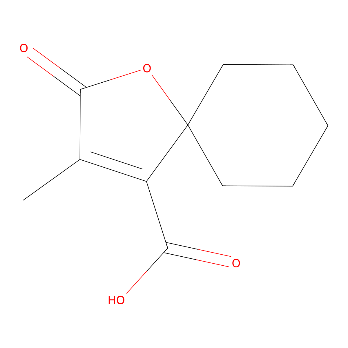 3-Methyl-2-oxo-1-oxaspiro[4.5]dec-3-ene-4-carboxylic acid molecular structure, CAS 29542-72-1