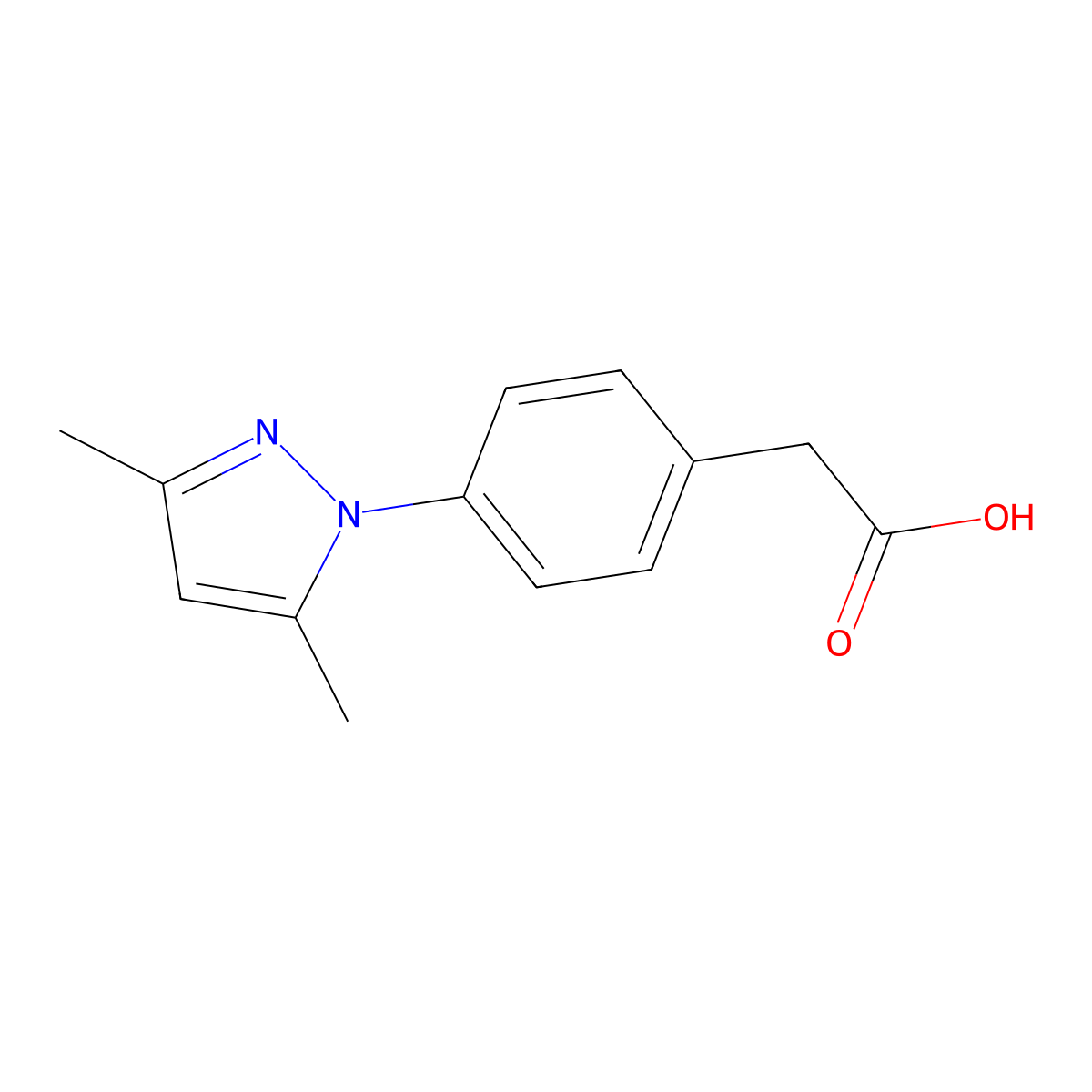 2-[4-(3,5-dimethyl-1H-pyrazol-1-yl)phenyl]acetic acid molecular structure, CAS 29544-08-9