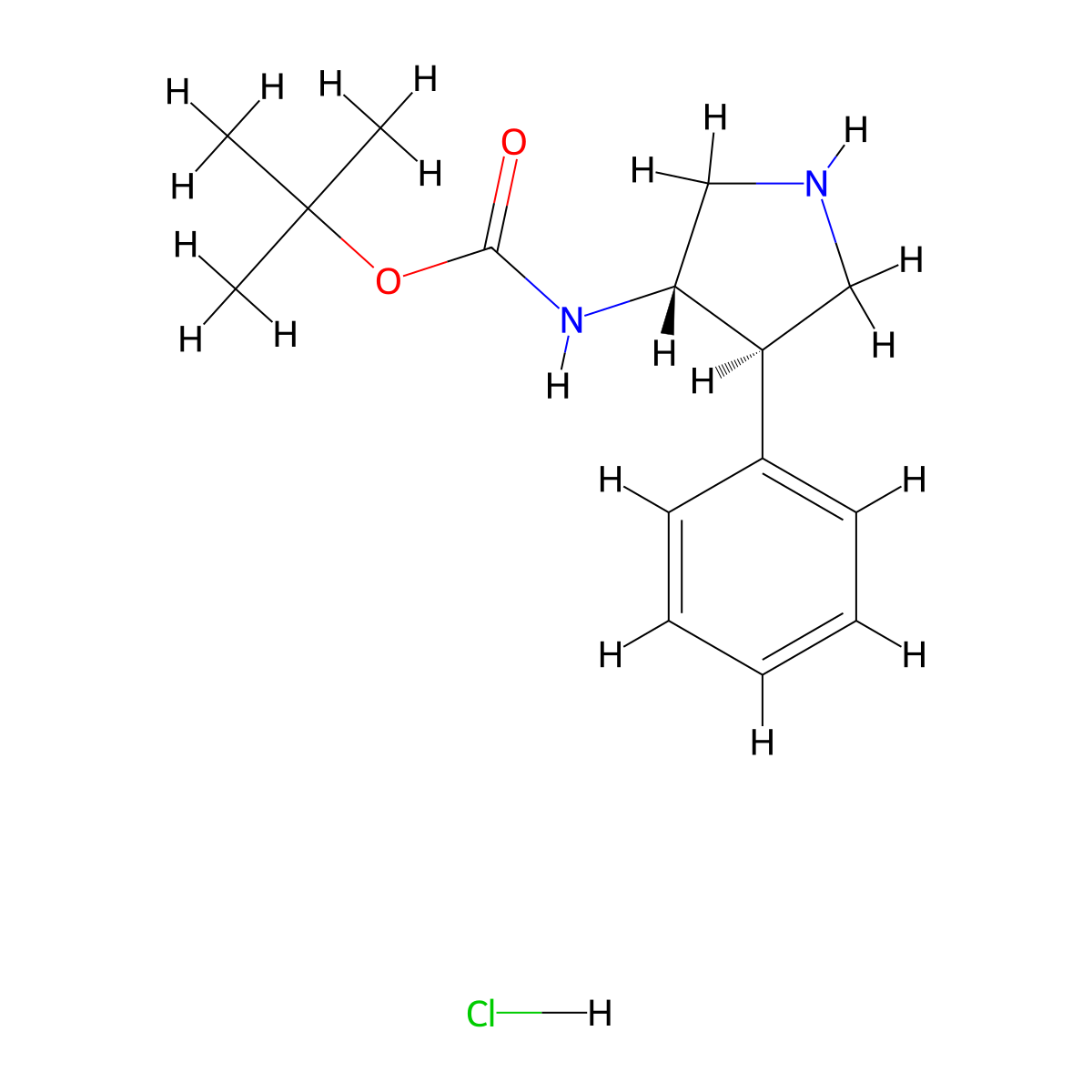 Tert-butyl ((3S,4R)-4-phenylpyrrolidin-3-YL)carbamate hydrochloride molecular structure, CAS 2954726-19-1