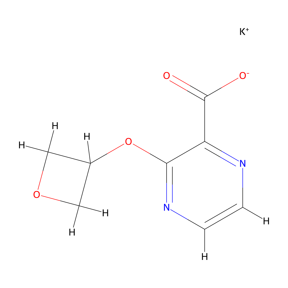 Potassium 3-(oxetan-3-yloxy)pyrazine-2-carboxylate molecular structure, CAS 2954733-15-2