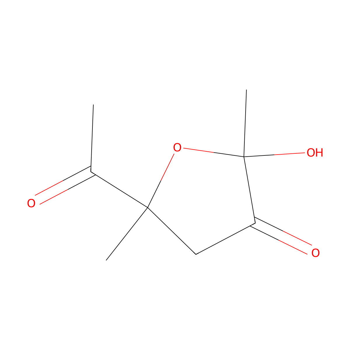 3(2H)-Furanone, 5-acetyldihydro-2-hydroxy-2,5-dimethyl- molecular structure, CAS 29549-78-8