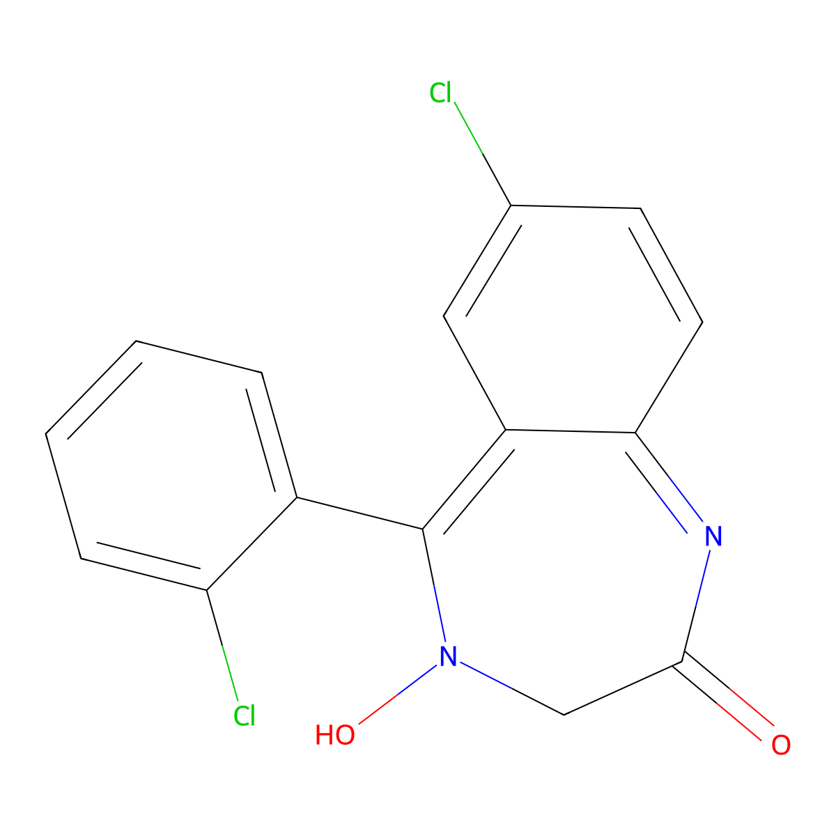 7-Chloro-5-(2-chlorophenyl)-1,3-dihydro-2H-1,4-benzodiazepin-2-one 4-Oxide molecular structure, CAS 2955-37-5