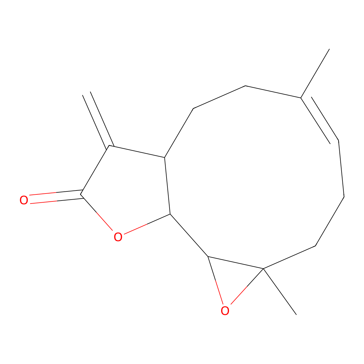 Oxireno(9,10)cyclodeca(1,2-b)furan-9(1aH)-one, 2,3,6,7,7a,8,10a,10b-octahydro-1a,5-dimethyl-8-methylene- molecular structure, CAS 29552-41-8