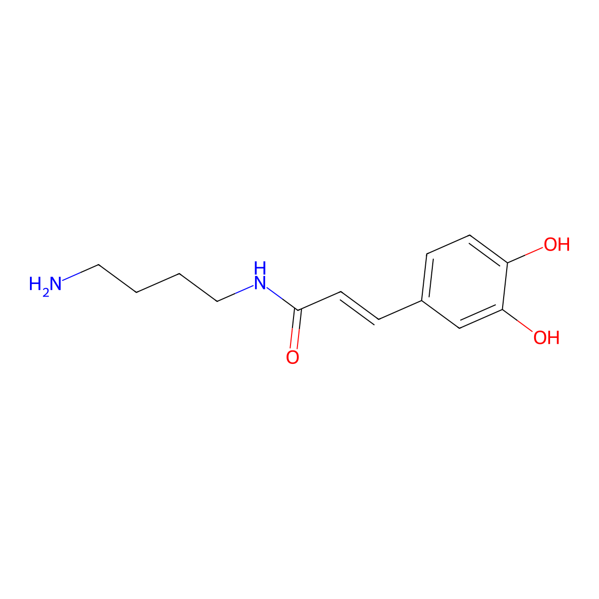 N-(4-Aminobutyl)-3-(3,4-dihydroxyphenyl)prop-2-enamide molecular structure, CAS 29554-26-5