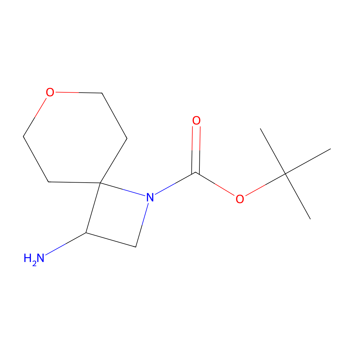 Tert-butyl 3-amino-7-oxa-1-azaspiro[3.5]nonane-1-carboxylate molecular structure, CAS 2955543-16-3