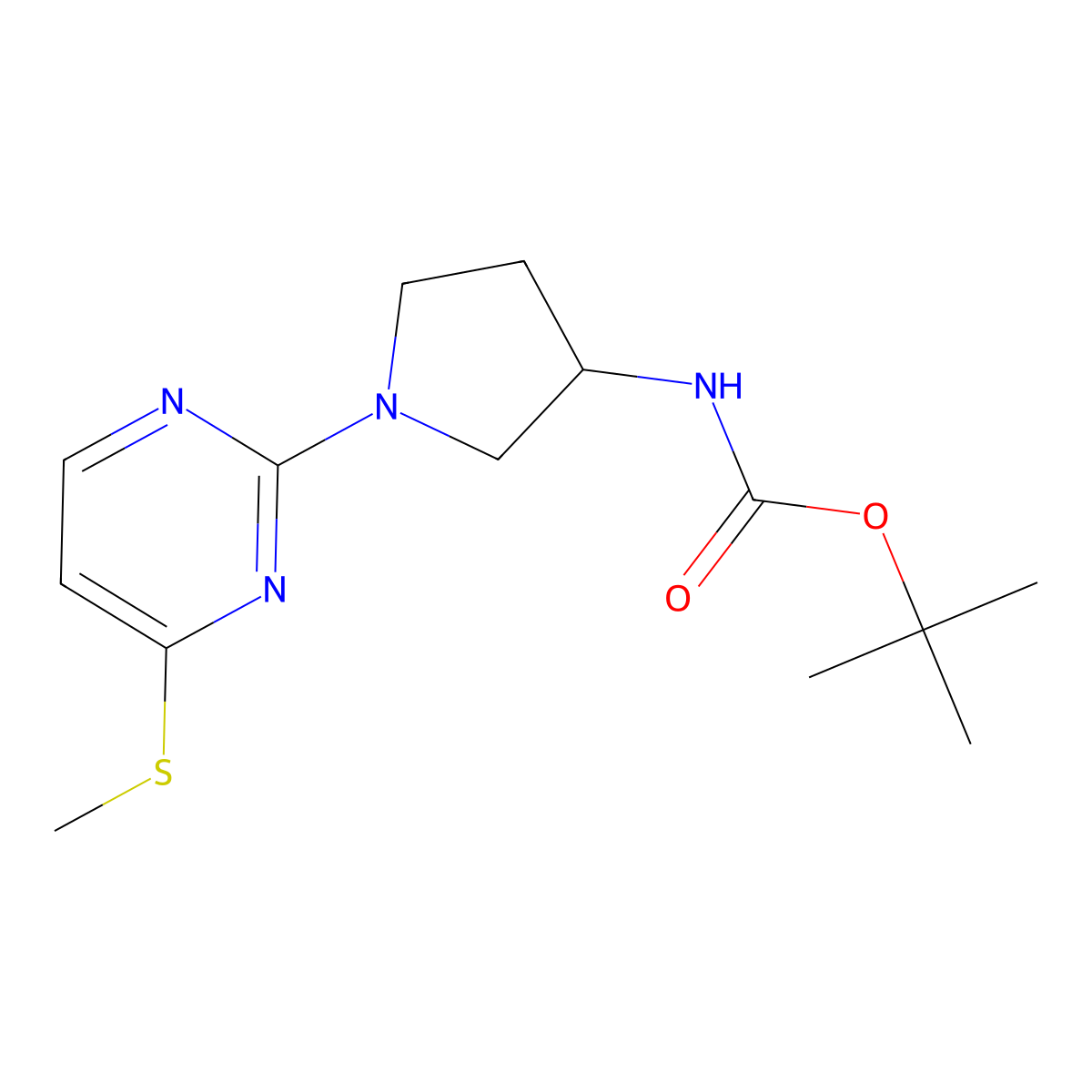 tert-butyl N-[1-(4-methylsulfanylpyrimidin-2-yl)pyrrolidin-3-yl]carbamate molecular structure, CAS 2955551-10-5