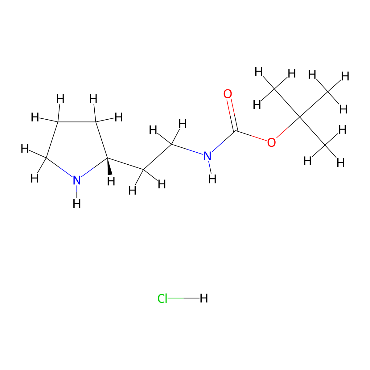 tert-butyl N-{2-[(2R)-pyrrolidin-2-yl]ethyl}carbamate hydrochloride molecular structure, CAS 2955636-39-0