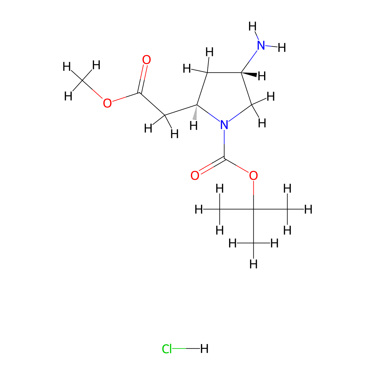 tert-butyl (2R,4S)-4-amino-2-(2-methoxy-2-oxoethyl)pyrrolidine-1-carboxylate hydrochloride molecular structure, CAS 2955636-52-7