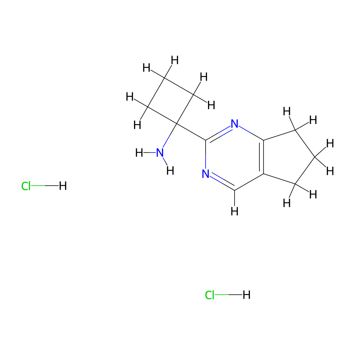 1-(6,7-dihydro-5H-cyclopenta[d]pyrimidin-2-yl)cyclobutan-1-amine;dihydrochloride molecular structure, CAS 2955707-89-6