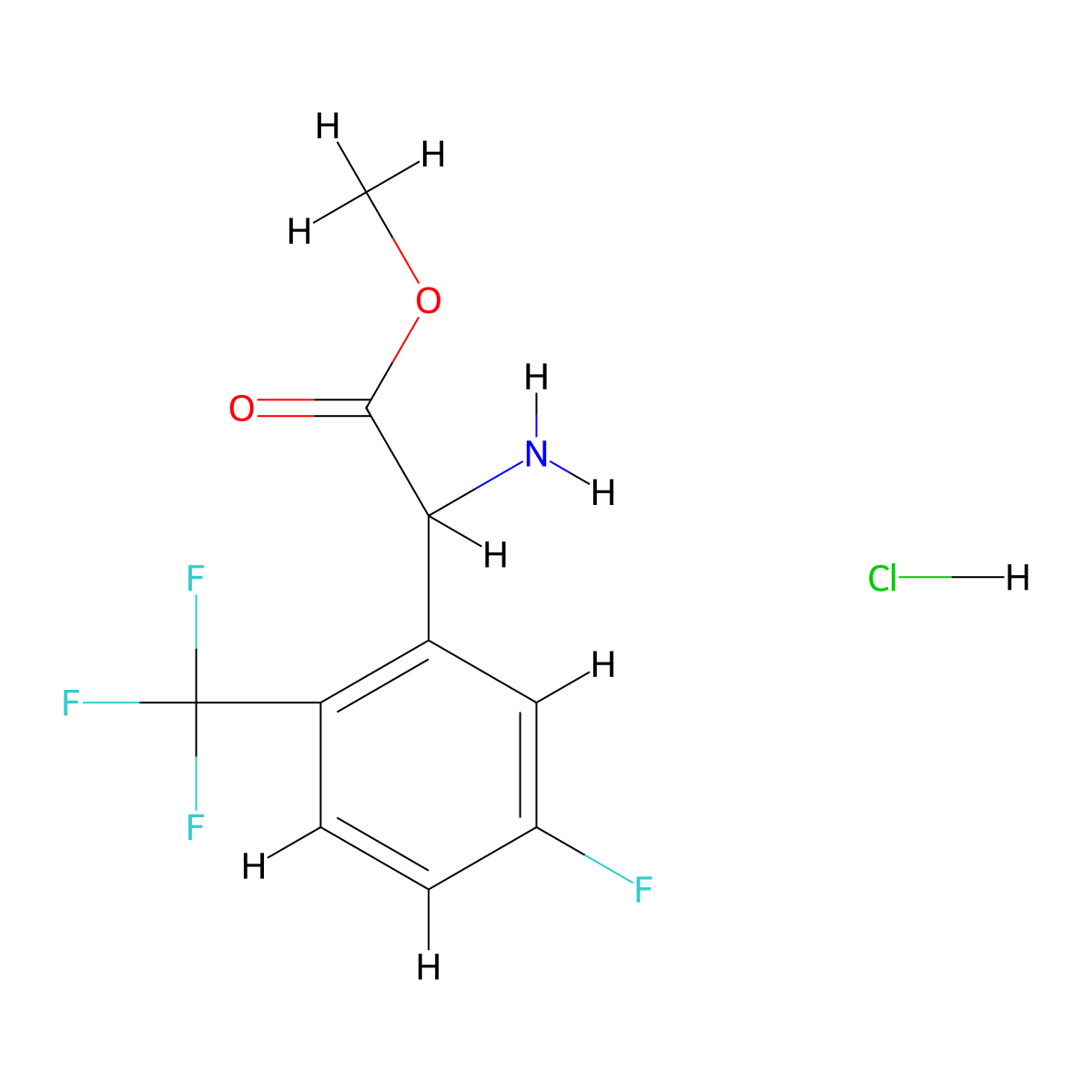 Methyl 2-amino-2-[5-fluoro-2-(trifluoromethyl)phenyl]acetate hydrochloride molecular structure, CAS 2955707-92-1