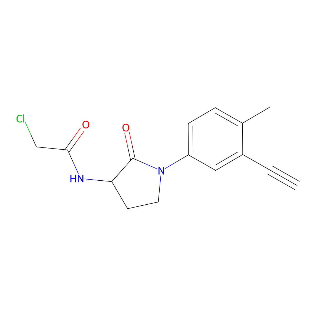 2-chloro-N-[1-(3-ethynyl-4-methylphenyl)-2-oxopyrrolidin-3-yl]acetamide molecular structure, CAS 2955708-05-9