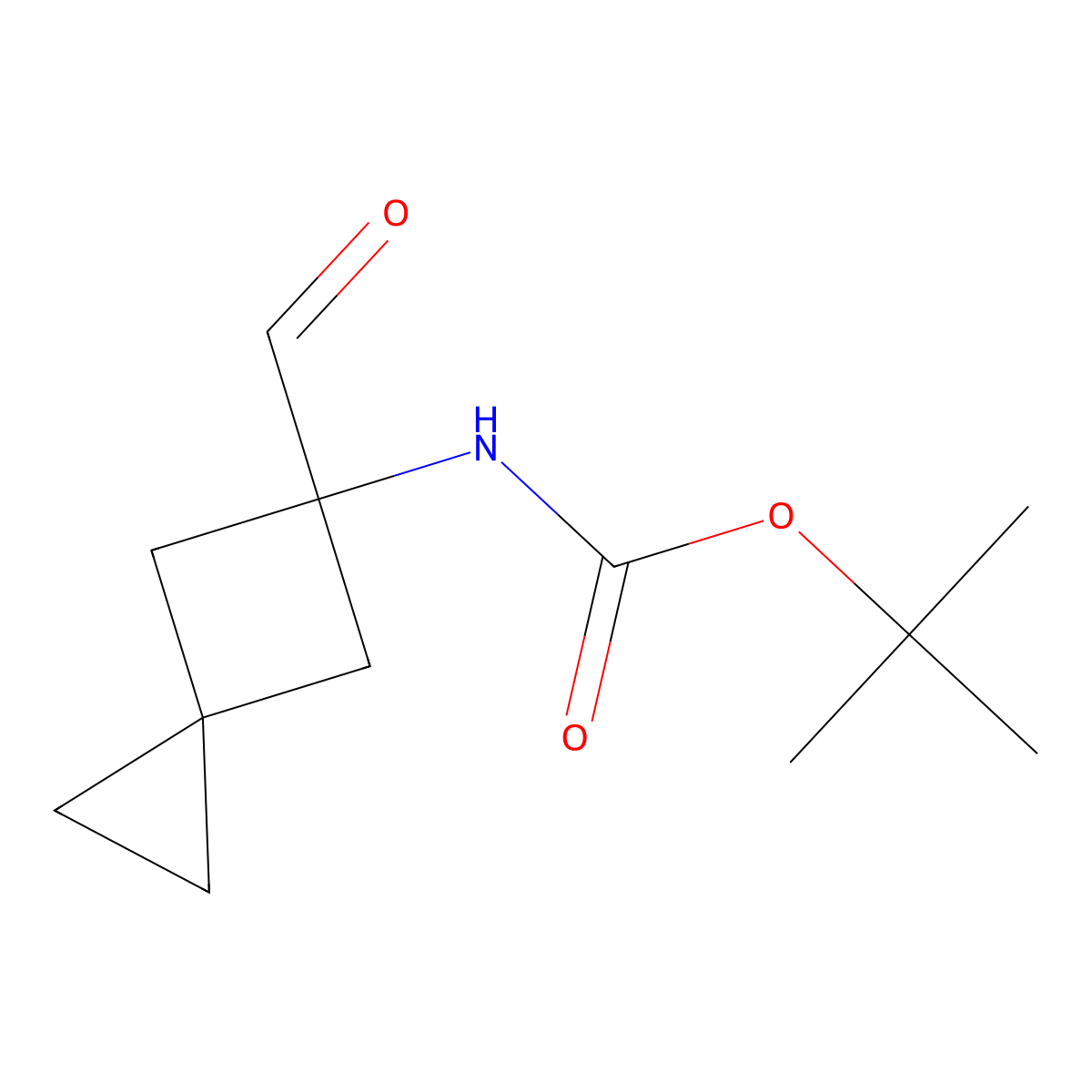 tert-butyl N-{5-formylspiro[2.3]hexan-5-yl}carbamate molecular structure, CAS 2955708-06-0