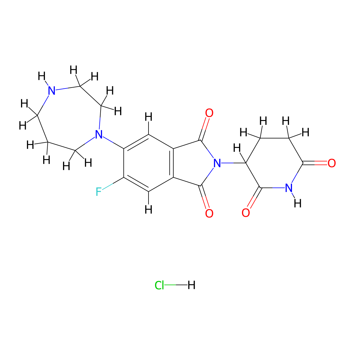 5-(1,4-diazepan-1-yl)-2-(2,6-dioxopiperidin-3-yl)-6-fluoro-2,3-dihydro-1H-isoindole-1,3-dione hydrochloride molecular structure, CAS 2955708-21-9