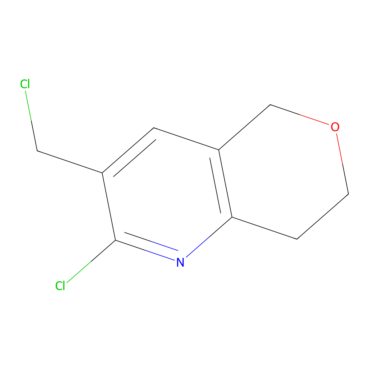 2-chloro-3-(chloromethyl)-5H,7H,8H-pyrano[4,3-b]pyridine molecular structure, CAS 2955708-28-6