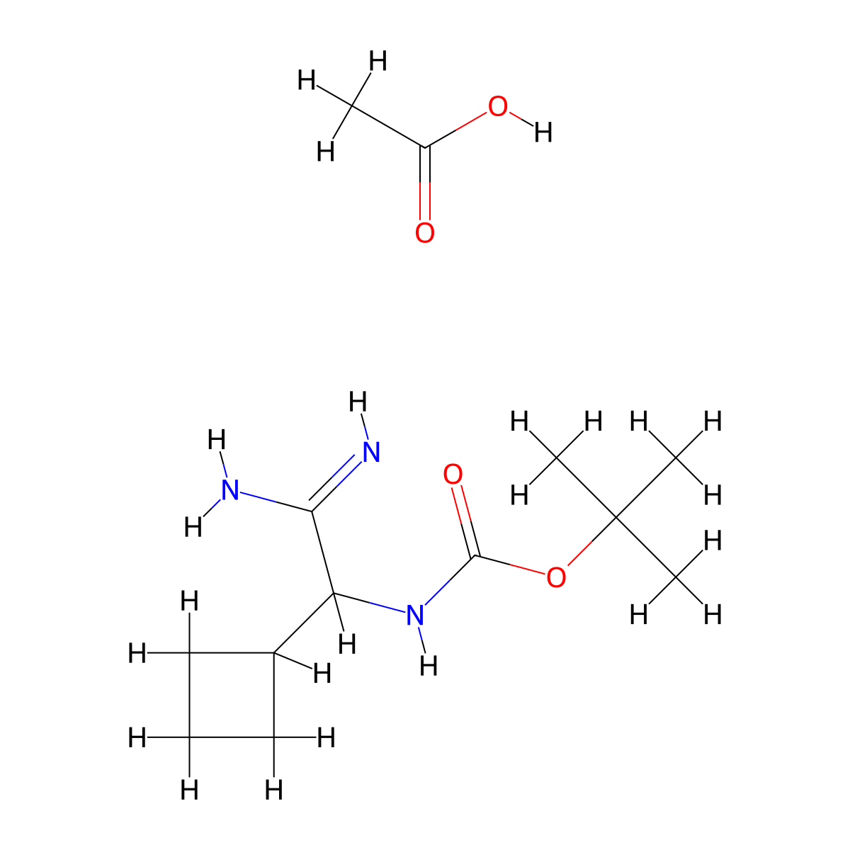acetic acid, tert-butyl N-[carbamimidoyl(cyclobutyl)methyl]carbamate molecular structure, CAS 2955708-32-2