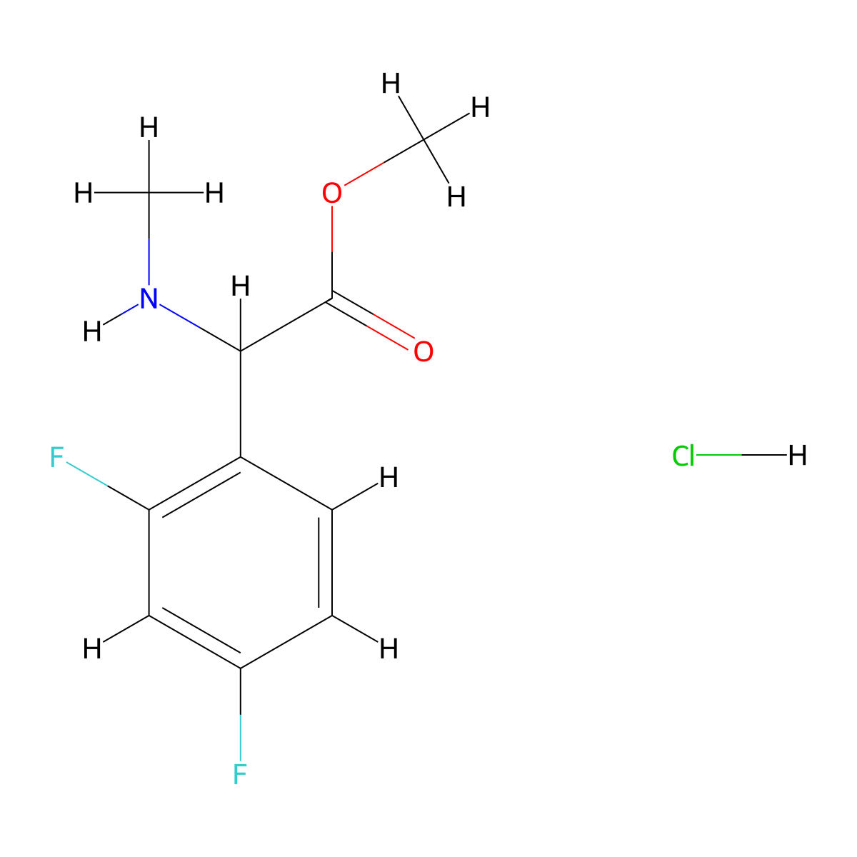 Methyl 2-(2,4-difluorophenyl)-2-(methylamino)acetate hydrochloride molecular structure, CAS 2955708-38-8