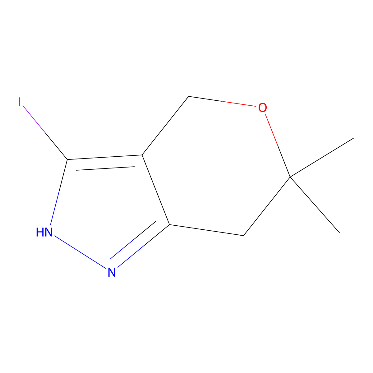 3-iodo-6,6-dimethyl-2H,4H,6H,7H-pyrano[4,3-c]pyrazole molecular structure, CAS 2955708-62-8