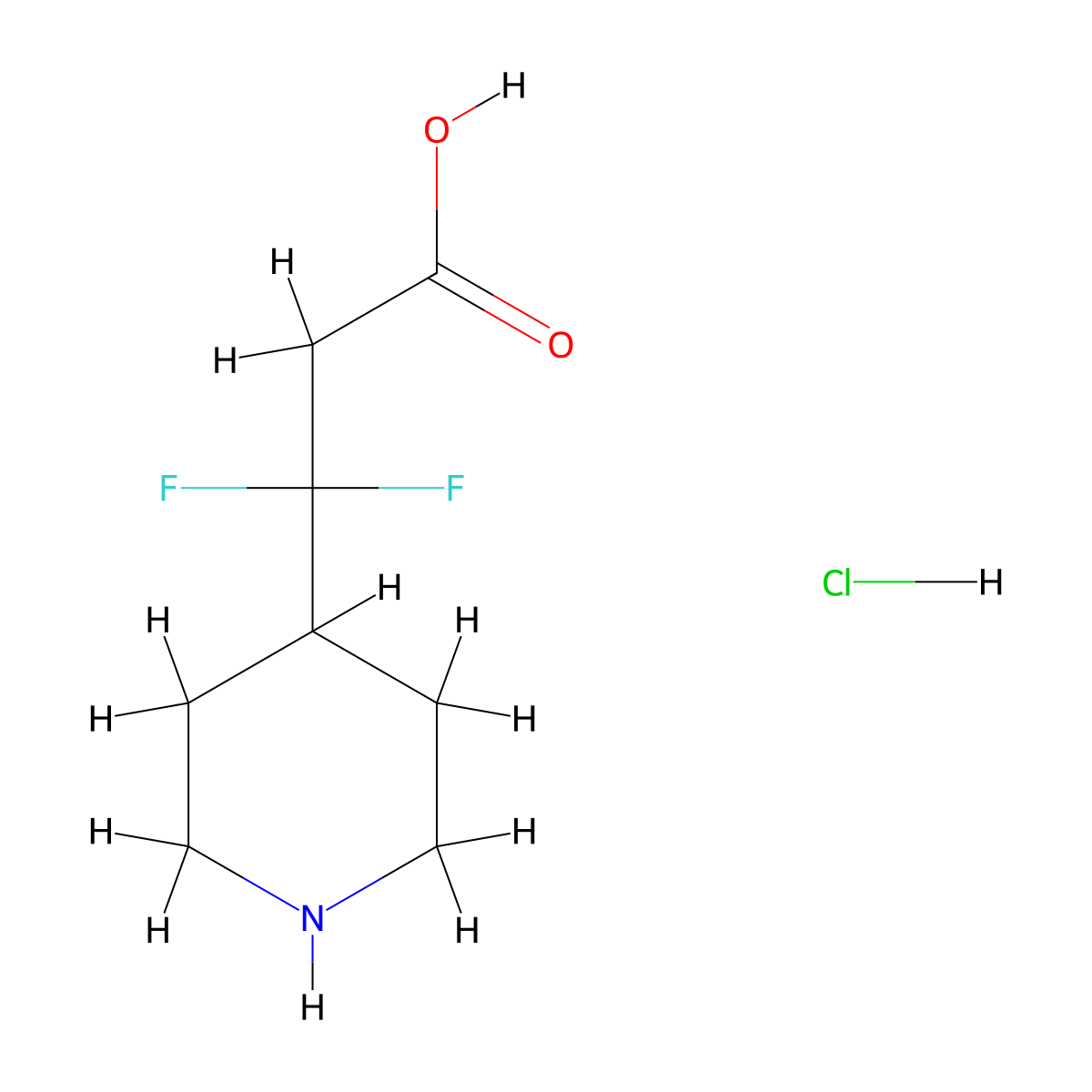 3,3-Difluoro-3-(piperidin-4-yl)propanoic acid hydrochloride molecular structure, CAS 2955708-84-4