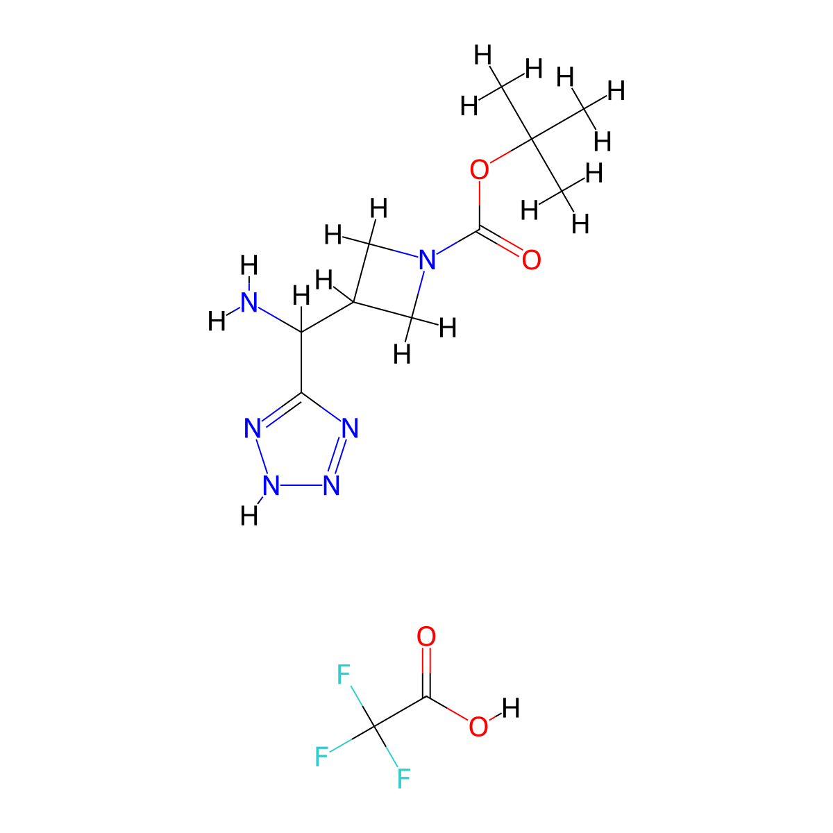 tert-butyl 3-[amino(2H-1,2,3,4-tetrazol-5-yl)methyl]azetidine-1-carboxylate, trifluoroacetic acid molecular structure, CAS 2955709-11-0