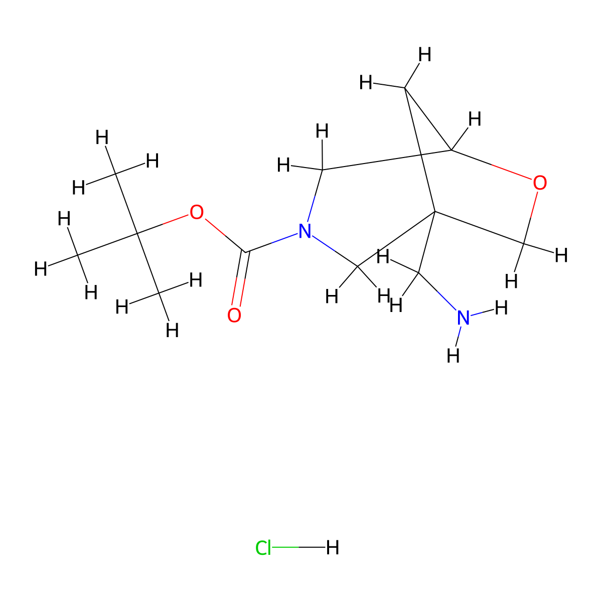 Tert-butyl 1-(aminomethyl)-6-oxa-3-azabicyclo[3.2.1]octane-3-carboxylate hydrochloride molecular structure, CAS 2955709-14-3