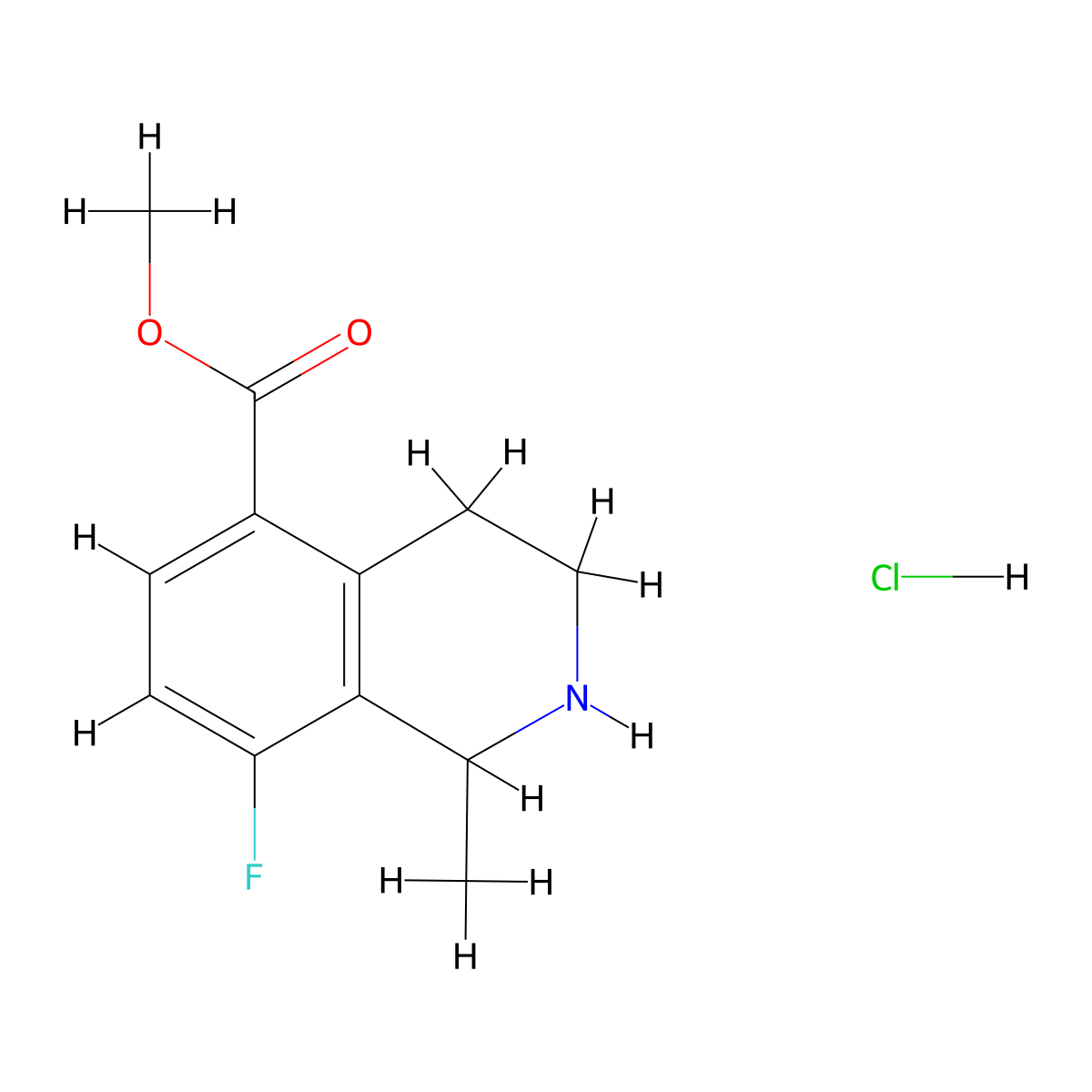 Methyl 8-fluoro-1-methyl-1,2,3,4-tetrahydroisoquinoline-5-carboxylate hydrochloride molecular structure, CAS 2955709-15-4