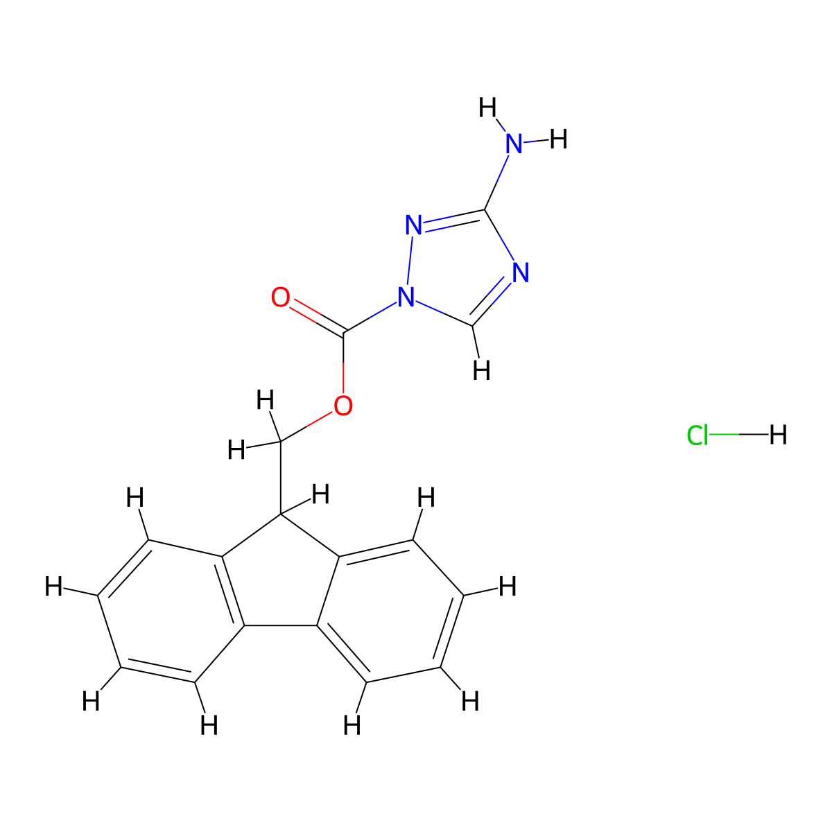 (9H-fluoren-9-yl)methyl 3-amino-1H-1,2,4-triazole-1-carboxylate hydrochloride molecular structure, CAS 2955709-16-5