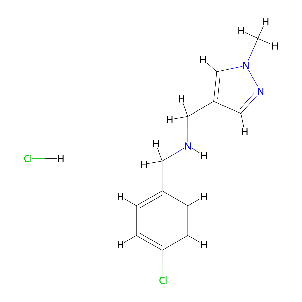 [(4-chlorophenyl)methyl][(1-methyl-1H-pyrazol-4-yl)methyl]amine hydrochloride molecular structure, CAS 2955709-24-5