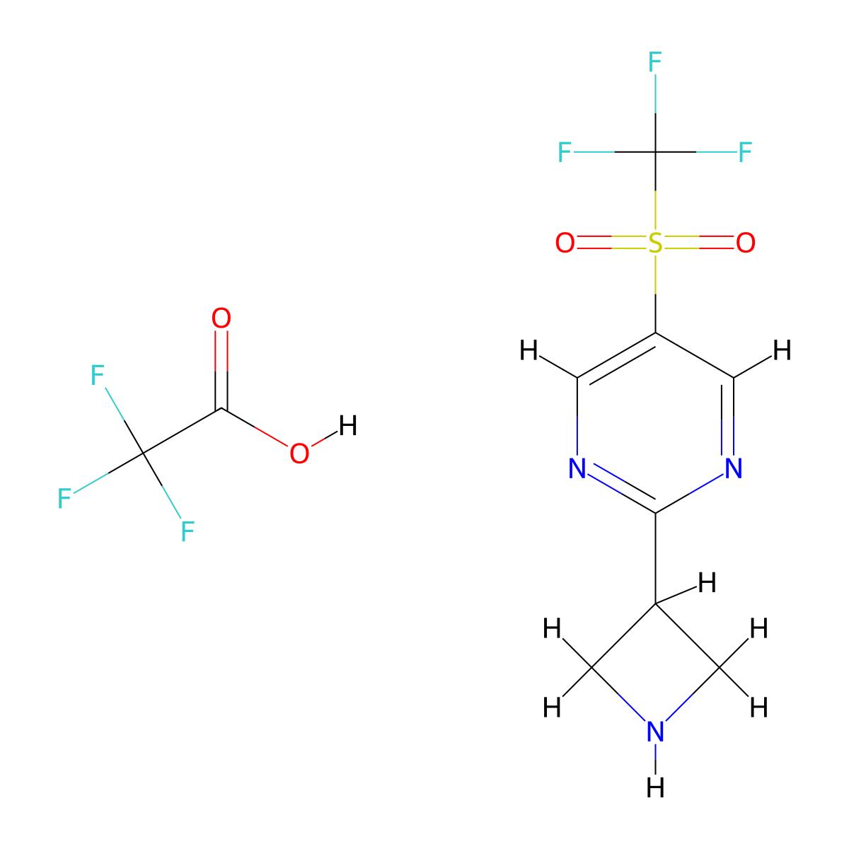 2-(Azetidin-3-yl)-5-trifluoromethanesulfonylpyrimidine, trifluoroacetic acid molecular structure, CAS 2955709-38-1