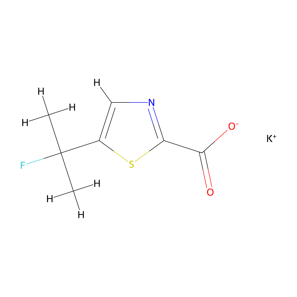 Potassium 5-(2-fluoropropan-2-yl)-1,3-thiazole-2-carboxylate molecular structure, CAS 2955709-41-6