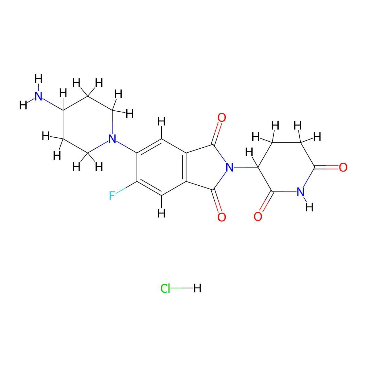 5-(4-aminopiperidin-1-yl)-2-(2,6-dioxopiperidin-3-yl)-6-fluoro-2,3-dihydro-1H-isoindole-1,3-dione hydrochloride molecular structure, CAS 2955709-43-8