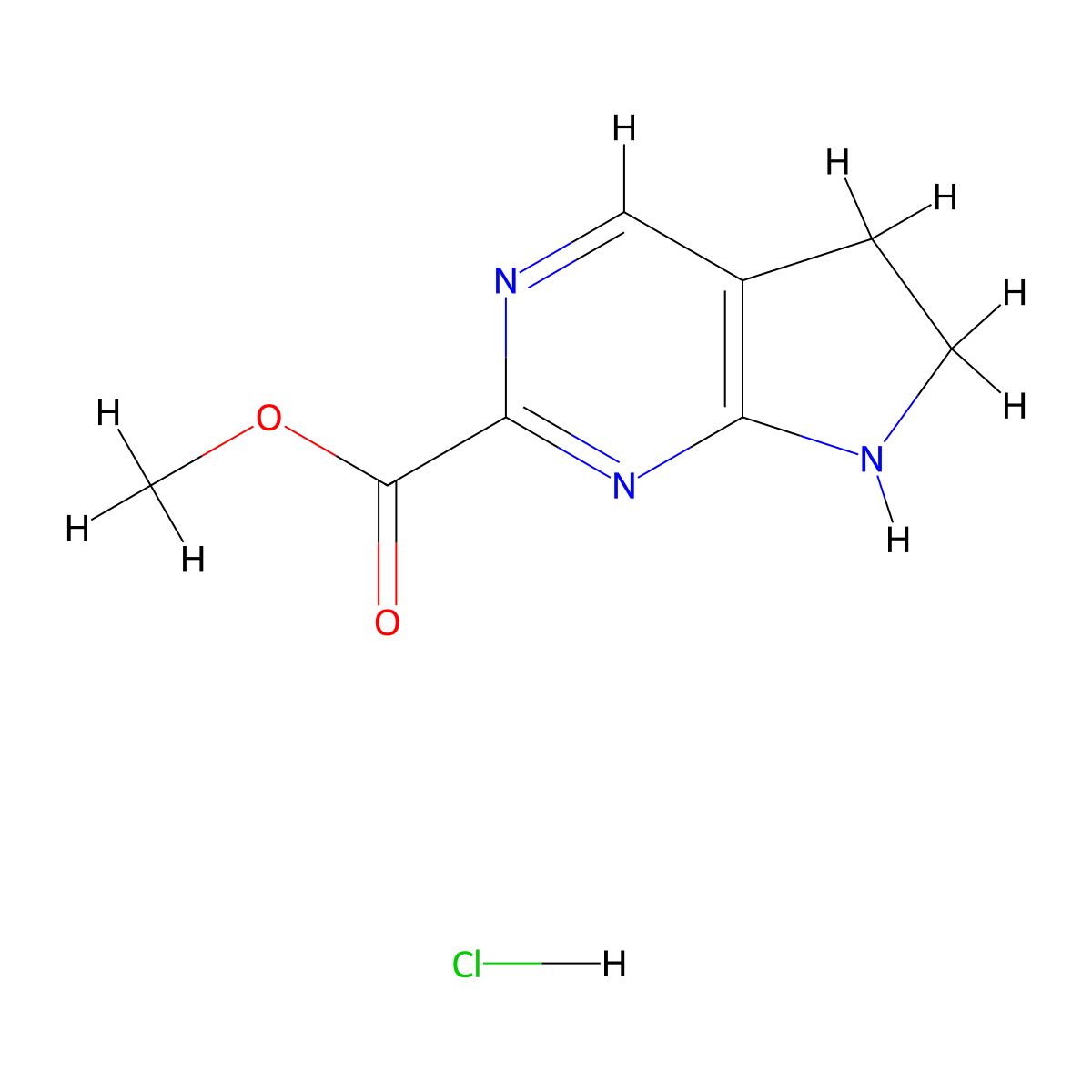 methyl 5H,6H,7H-pyrrolo[2,3-d]pyrimidine-2-carboxylate hydrochloride molecular structure, CAS 2955709-47-2