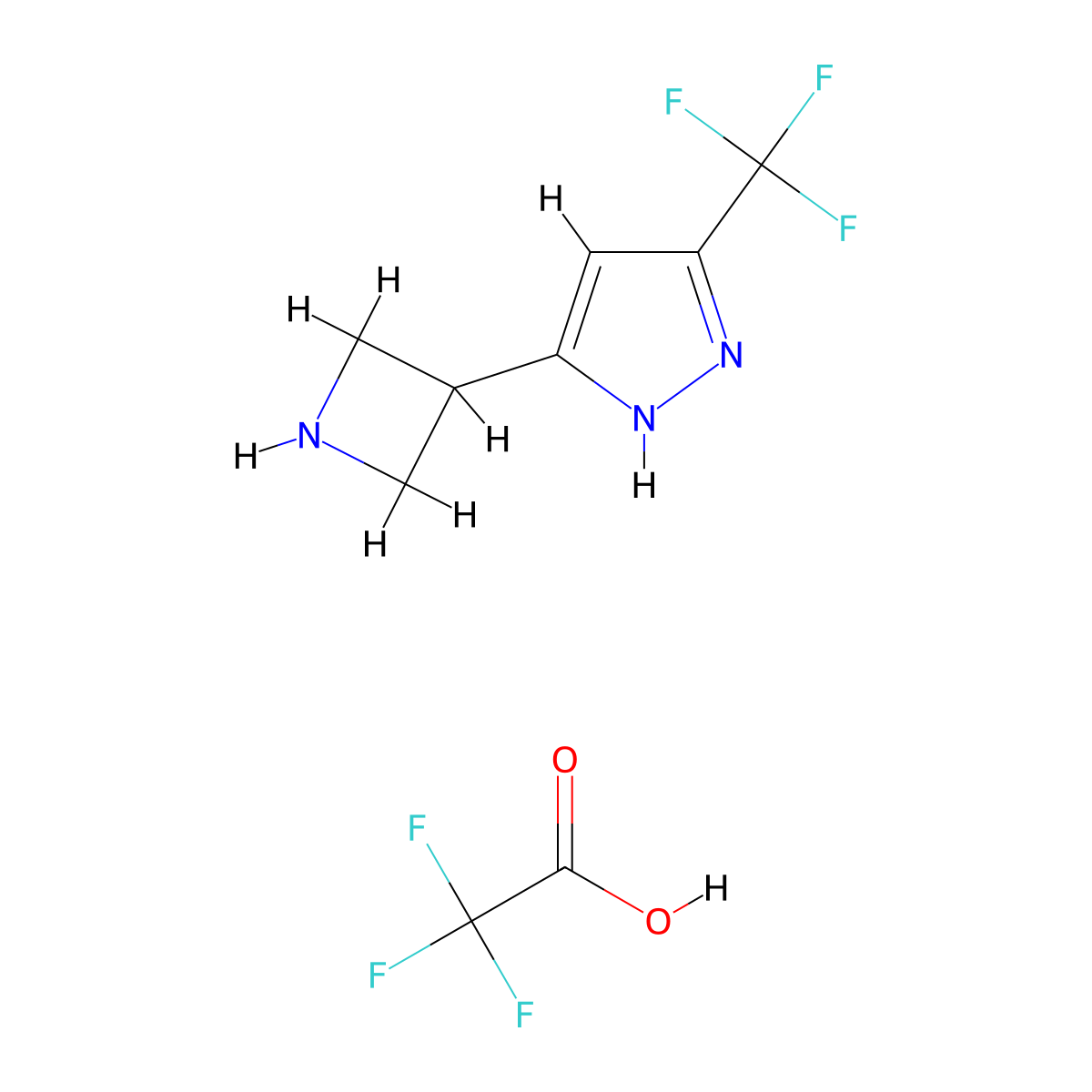3-(azetidin-3-yl)-5-(trifluoromethyl)-1H-pyrazole, trifluoroacetic acid molecular structure, CAS 2955709-54-1
