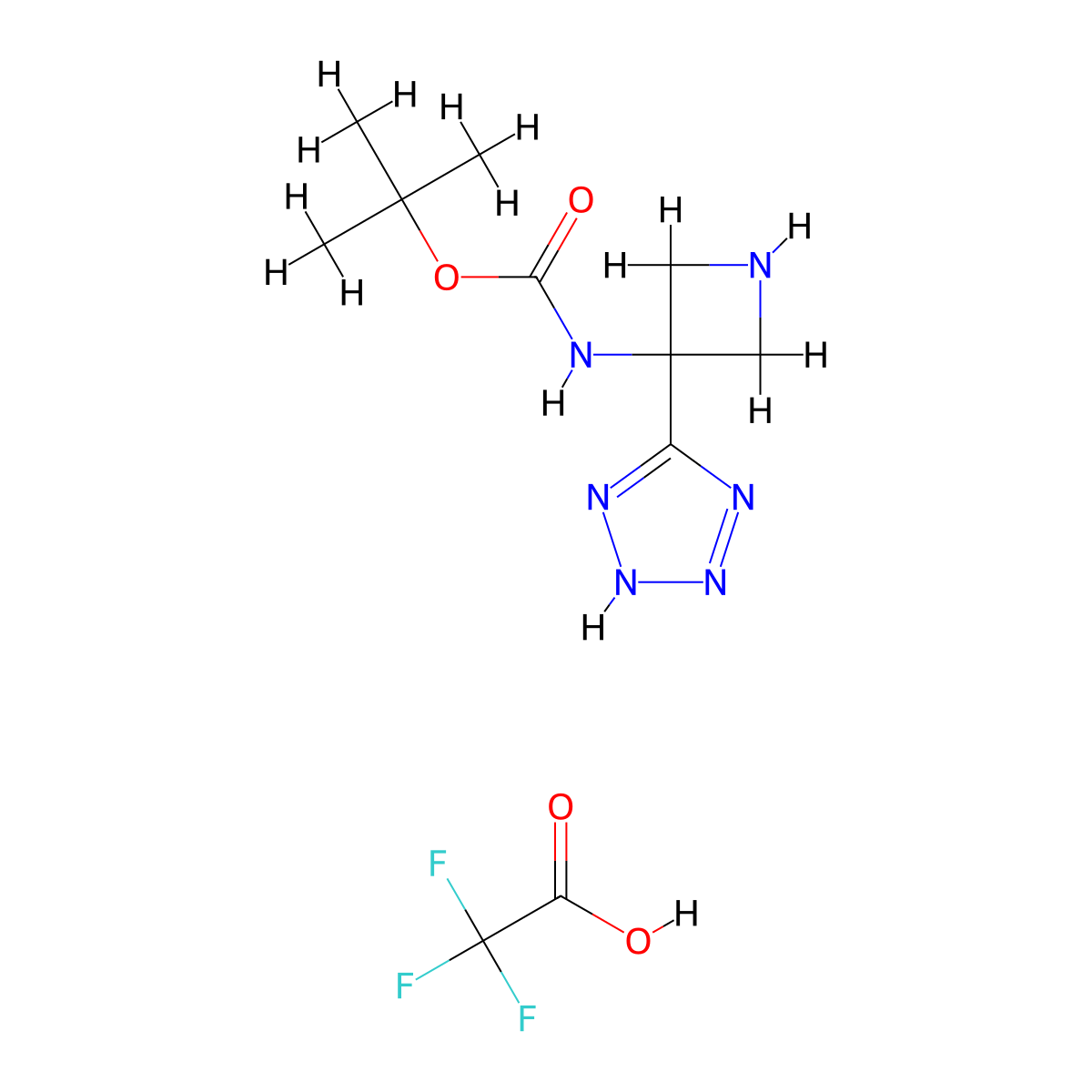 tert-butyl N-[3-(1H-1,2,3,4-tetrazol-5-yl)azetidin-3-yl]carbamate, trifluoroacetic acid molecular structure, CAS 2955709-55-2