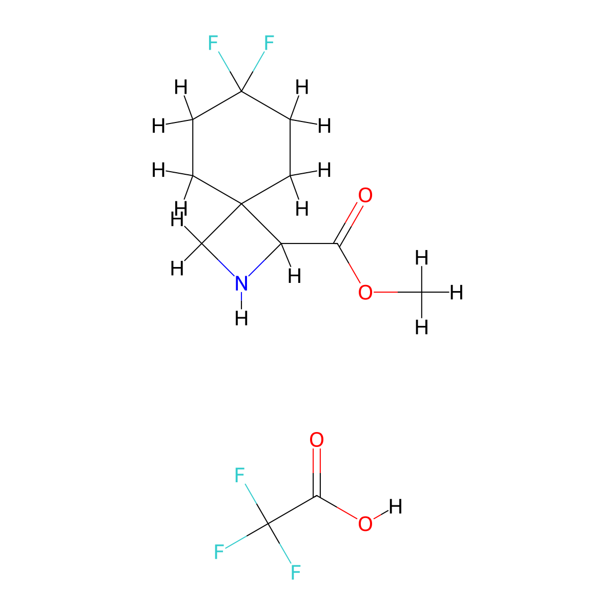 Methyl 7,7-difluoro-2-azaspiro[3.5]nonane-1-carboxylate, trifluoroacetic acid molecular structure, CAS 2955709-60-9