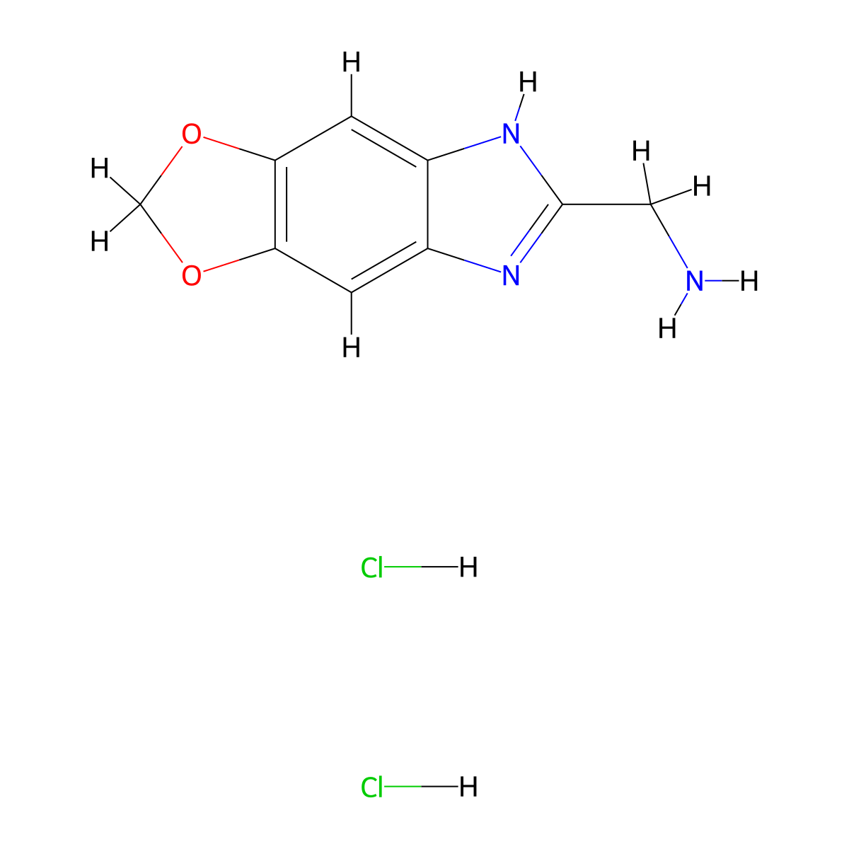 5H-[1,3]dioxolo[4,5-f]benzimidazol-6-ylmethanamine;dihydrochloride molecular structure, CAS 2955709-64-3