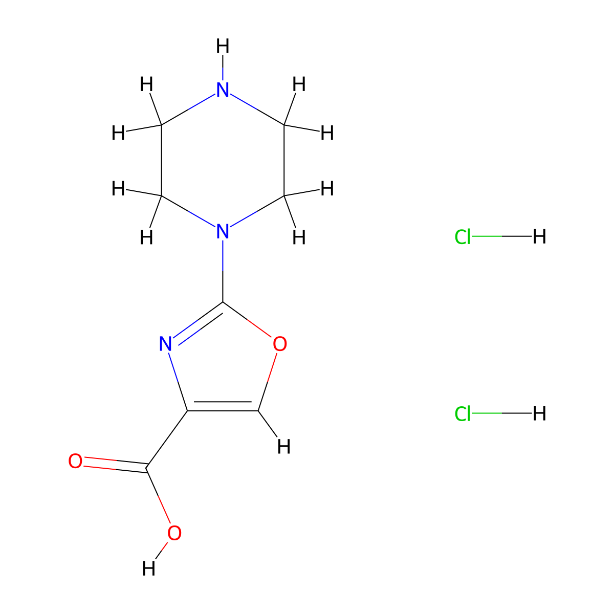 2-(Piperazin-1-yl)-1,3-oxazole-4-carboxylic acid dihydrochloride molecular structure, CAS 2955710-24-2