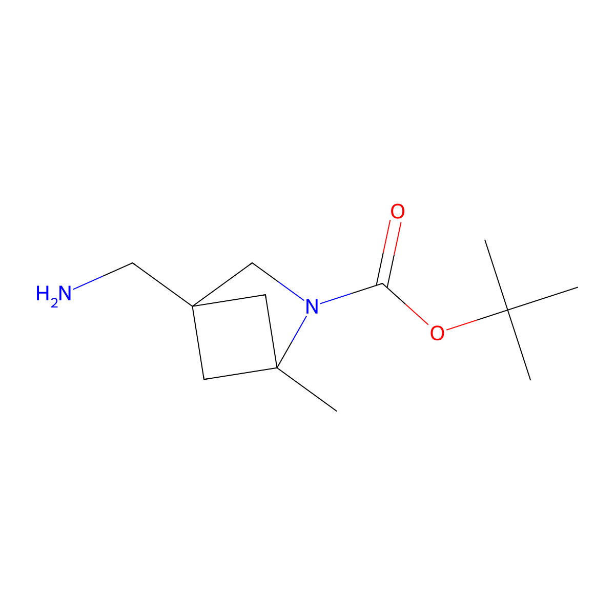 Tert-butyl 4-(aminomethyl)-1-methyl-2-azabicyclo[2.1.1]hexane-2-carboxylate molecular structure, CAS 2955710-25-3
