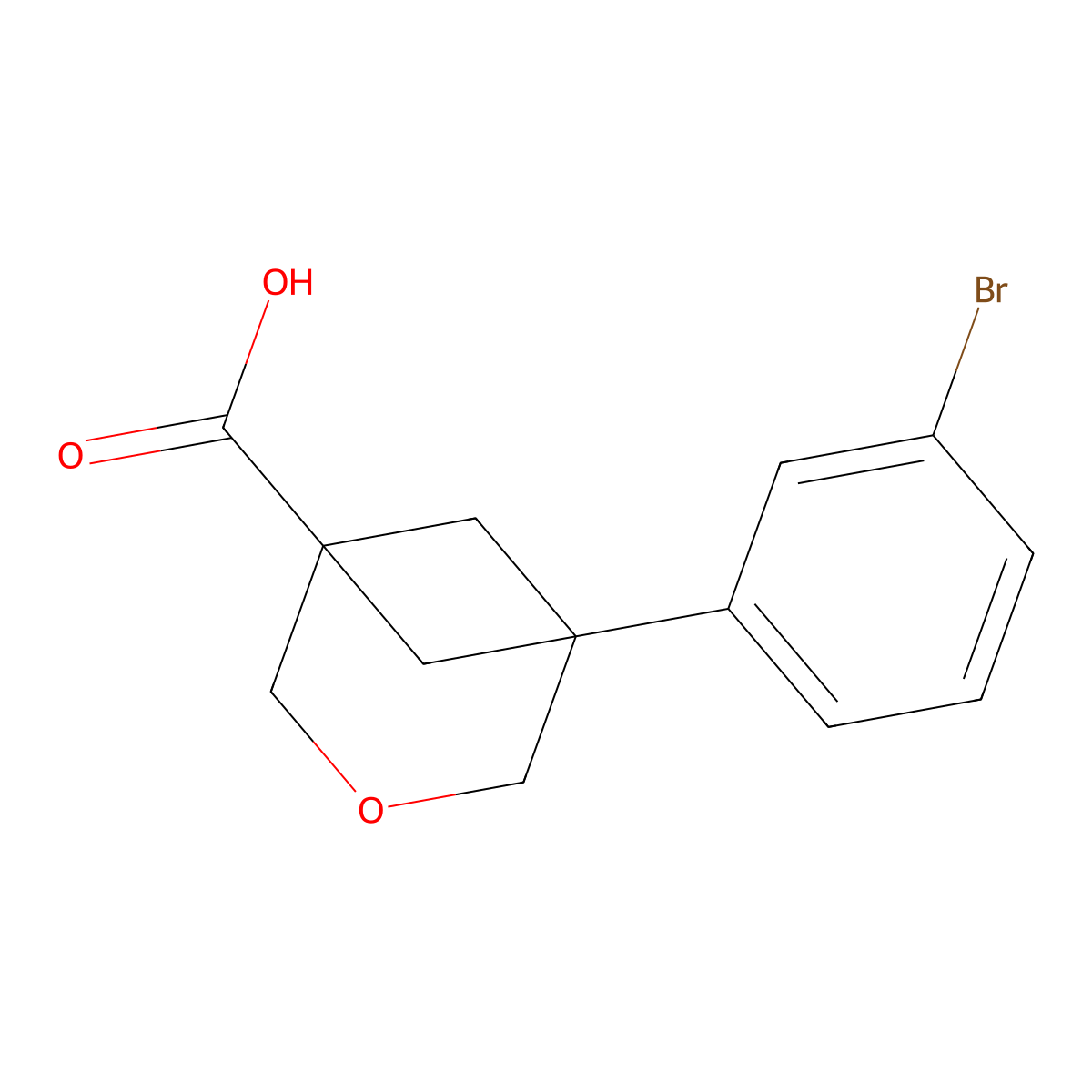 5-(3-Bromophenyl)-3-oxabicyclo(3.1.1)heptane-1-carboxylic acid molecular structure, CAS 2955710-98-0