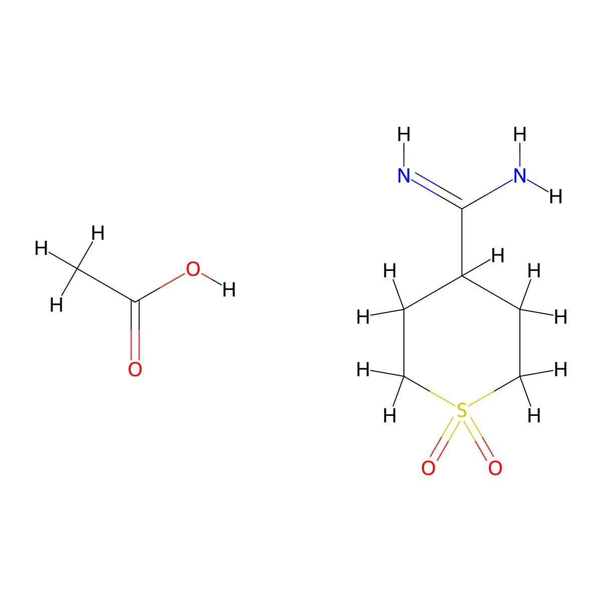 1,1-Dioxo-1lambda6-thiane-4-carboximidamide, acetic acid molecular structure, CAS 2955711-08-5
