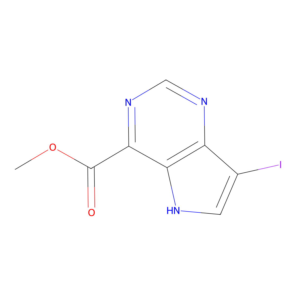 methyl 7-iodo-5H-pyrrolo[3,2-d]pyrimidine-4-carboxylate molecular structure, CAS 2955711-09-6