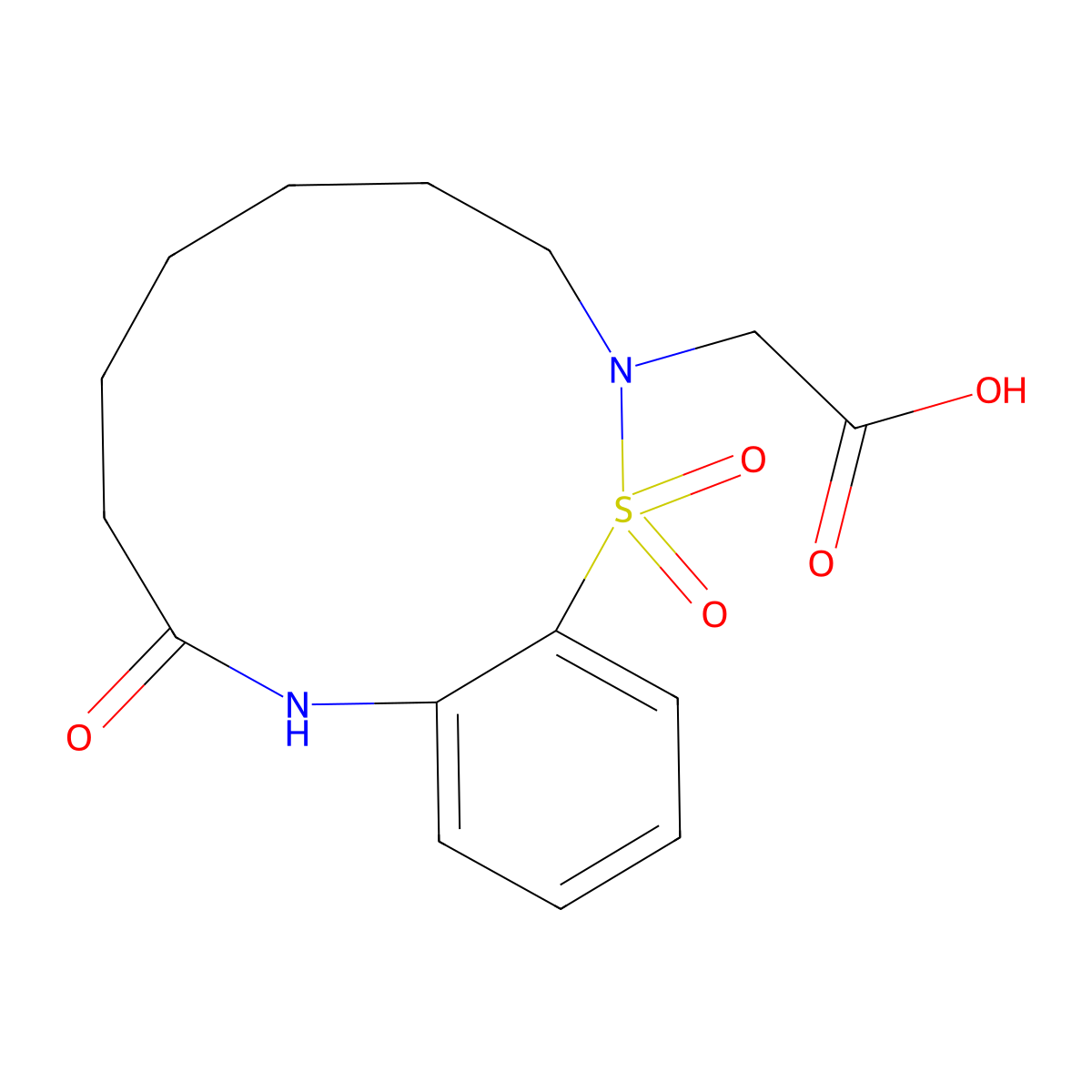 2-(1,1,9-trioxo-3,4,5,6,7,8,9,10-octahydro-2H-1lambda6,2,10-benzothiadiazacyclododecin-2-yl)acetic acid molecular structure, CAS 2955711-31-4