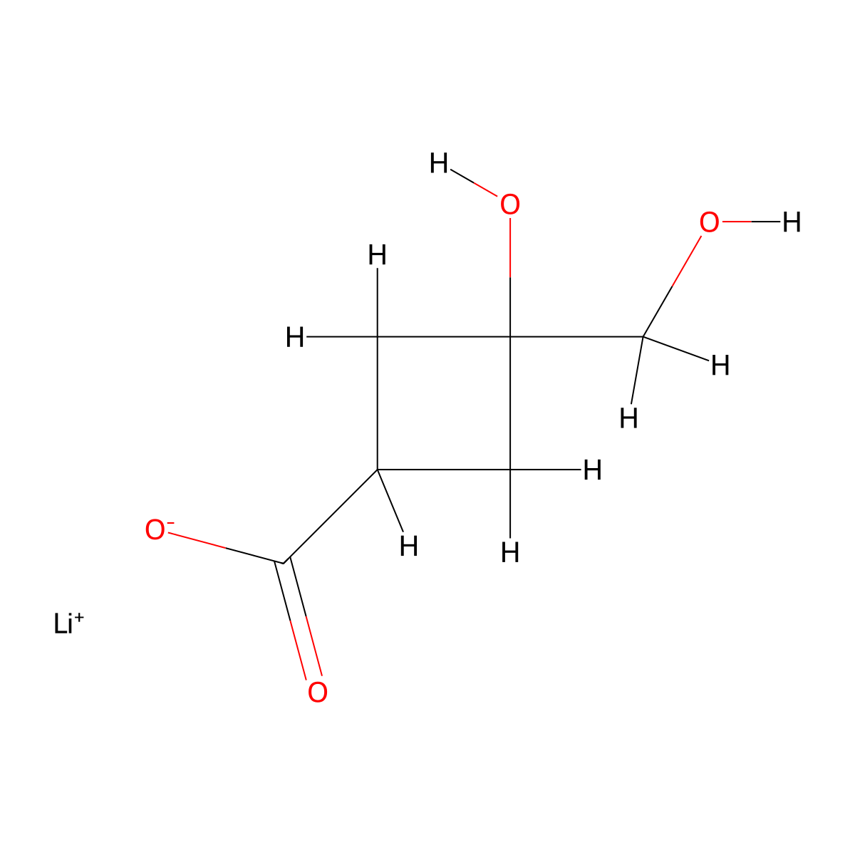 Lithium(1+) 3-hydroxy-3-(hydroxymethyl)cyclobutane-1-carboxylate molecular structure, CAS 2955711-39-2